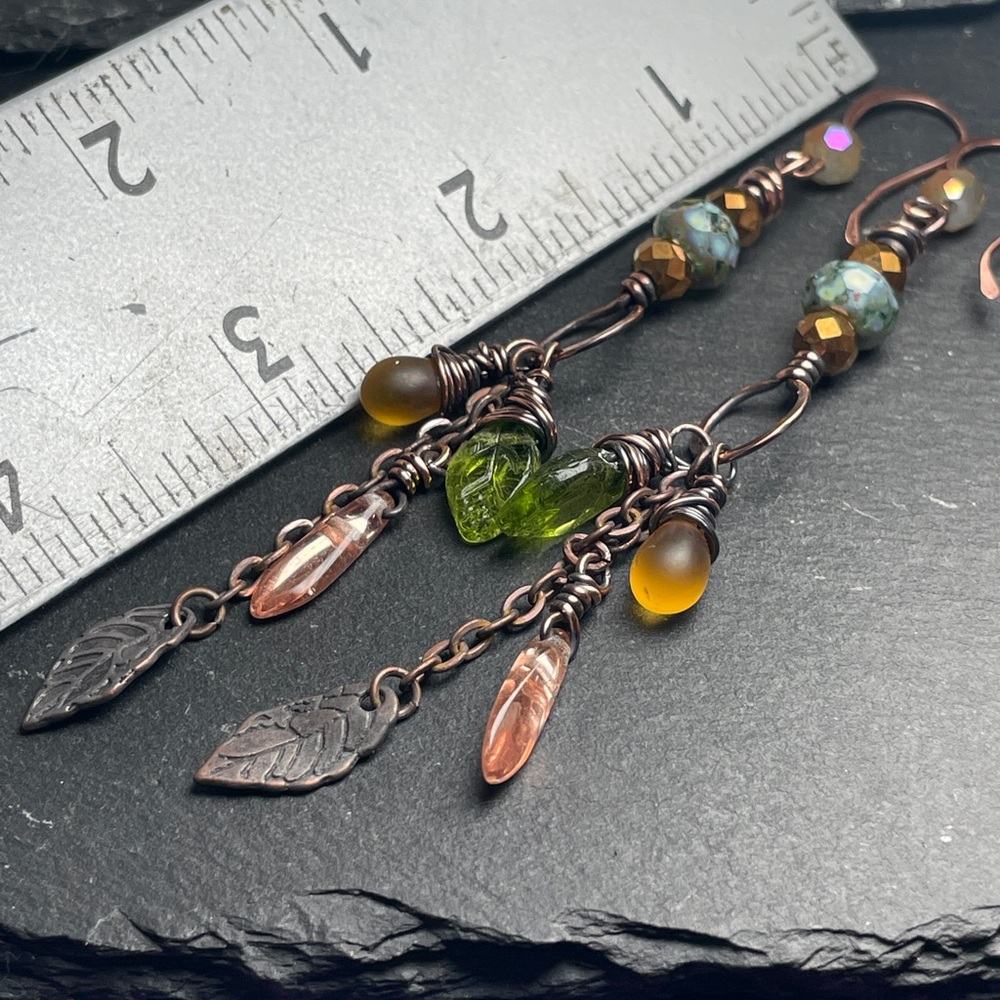 Rustic Copper Leaf Earrings | Woodland Fairycore Jewelry | Artisan - Picture 11 of 15